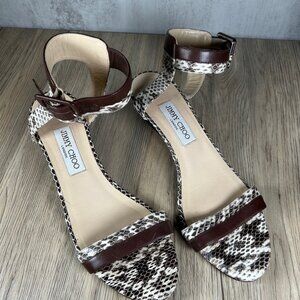 JIMMY CHOO Mansy Ankle Wrap Sandal in Brown Snakeskin and leather size 9 size 40